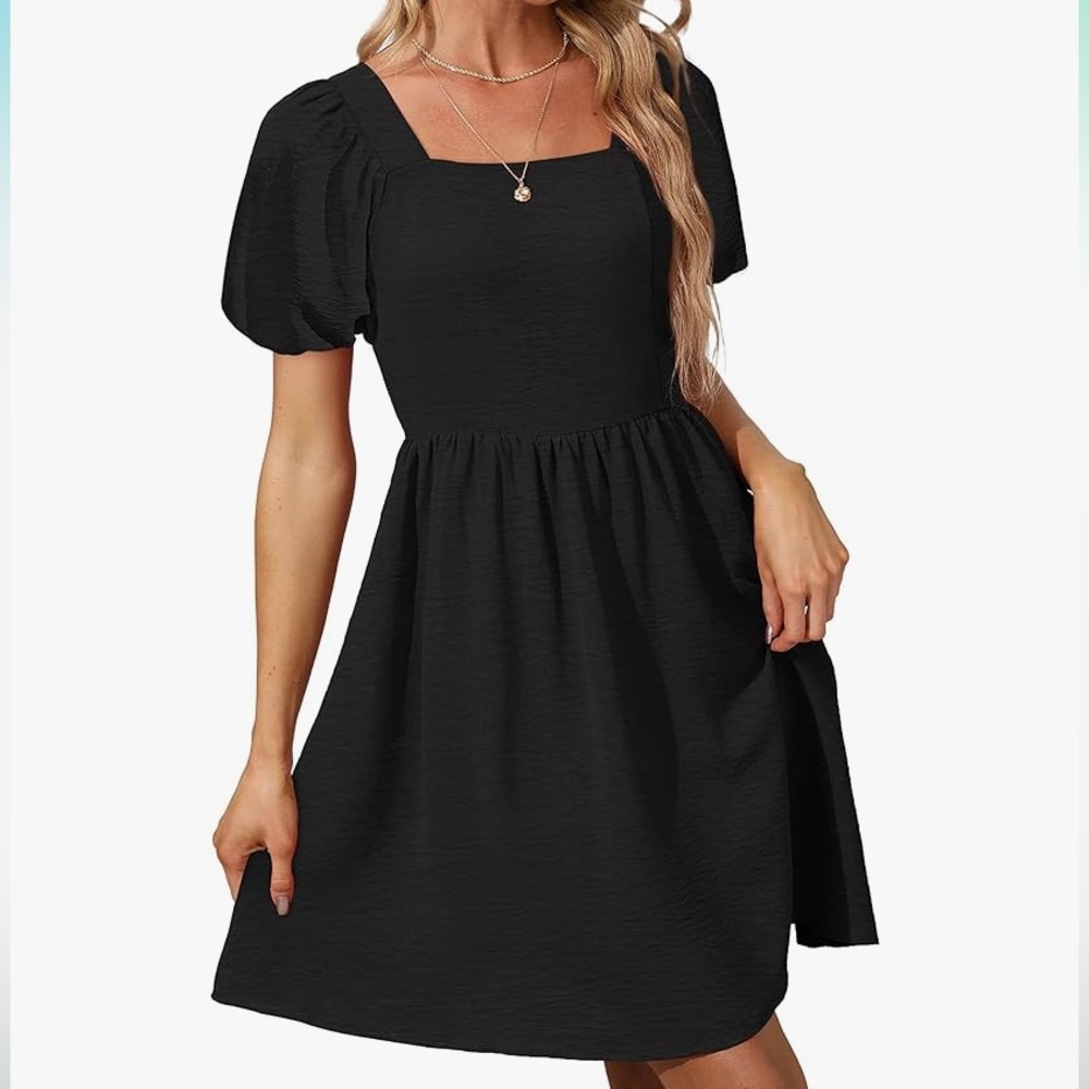OFEEFAN | Women Puff Sleeve Square Neck Tie In Back Dress M - Picture 3 of 17